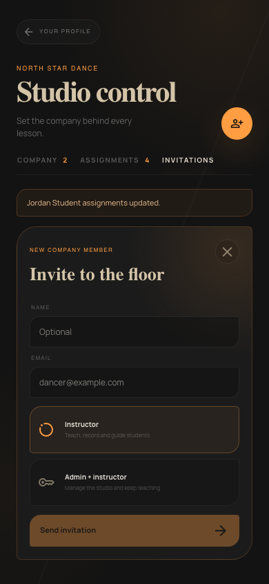 DanceScribe owner and instructor role controls